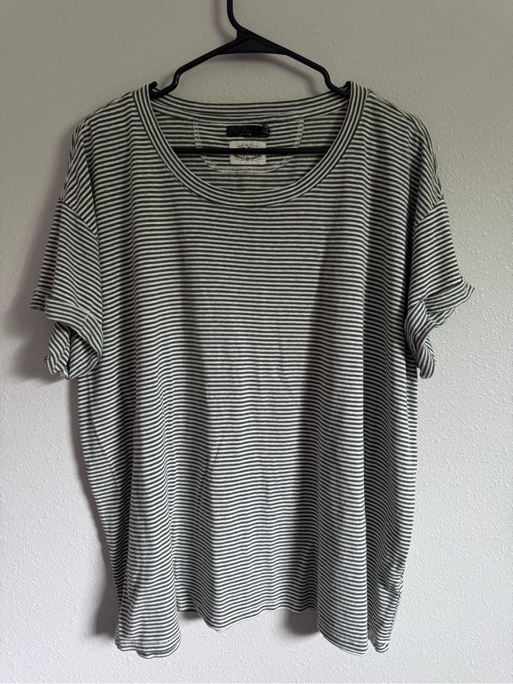 Prana Hemp Blend Striped Crew Tee - Green & White 3X